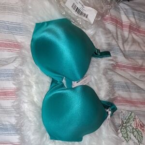 Victoria's Secret Micro Pushup Teal Satin Demi Bra